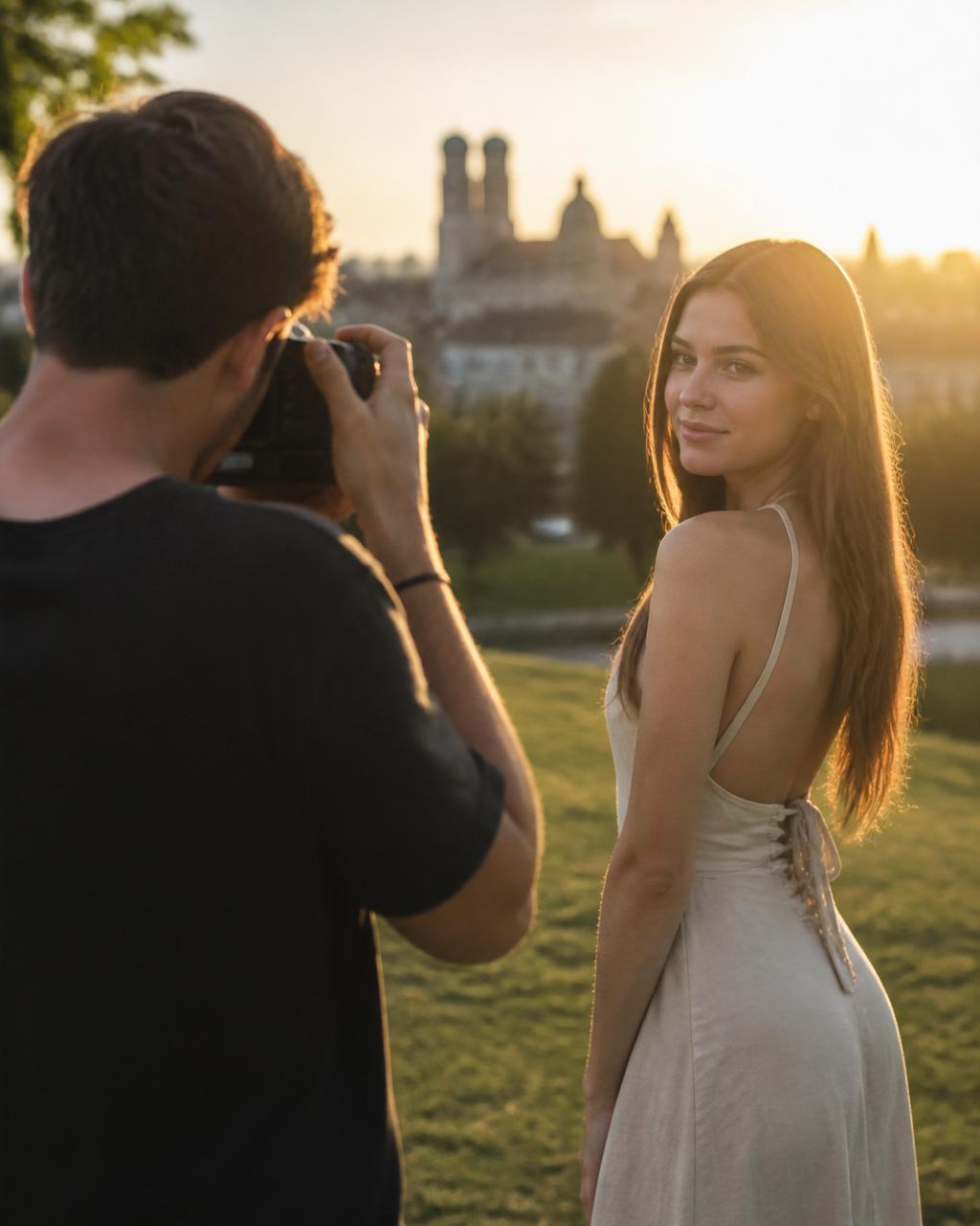 Portrait-Shooting im Abendlicht mit Blick auf die Münchner Frauenkirche
